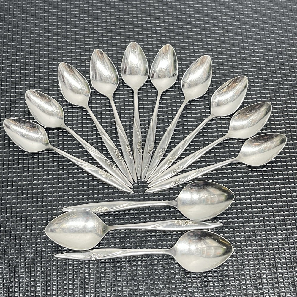 Vintage Emdeko Stainless Lasting Rose 10 Teaspoons & 3‎ Dinner Spoons Set Of 13